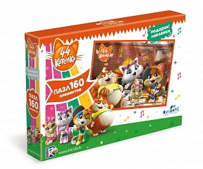 Пазл 44 Котенка. Домашний концерт, 160 деталей, наклейки (Origami, 04977)