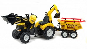 Педальный трактор-экскаватор с прицепом, черно-желтый, 230 см (Falk, FAL 1000WH)