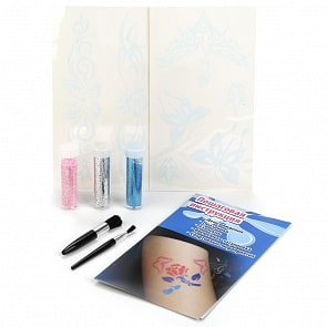 Аквагрим & Тату: блестки 3 цвета, 2 кисточки, 6 трафаретов для тату (Multiart, 36102-GLsim)