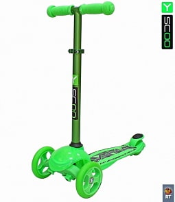 Самокат трехколесный Trio Diamond 120 - Kaleidoscope светящаяся платформа, green  (Y-SCOO, 6511RT)