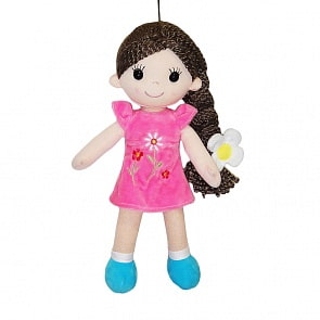Кукла мягконабивная с косичкой в розовом платье, 33 см (ABtoys, M6051)