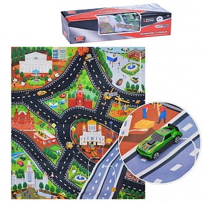 Игровой коврик с металлической машинкой, 7,5 см (Технопарк, 80660F-R) (ассортимент)