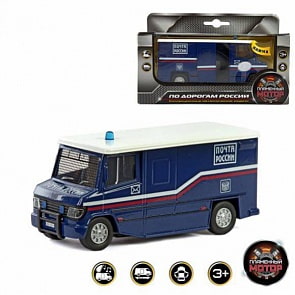 Машина металлическая инерционная - Фургон Почта, свет, звук, открываются двери, 13 см. (Пламенный мотор, 870191)