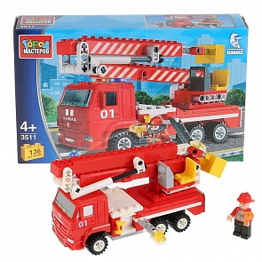 Конструктор Камаз - Пожарная машина с люлькой, 136 деталей (Город мастеров, KK-3511-R)