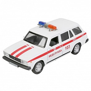 Модель автомобиля Ваз 2104 – Жигули скорая помощь, инерционная, белая, 12 см, свет и звук (Технопарк, 2104-12SLAMB-WH)