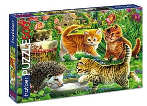 Пазлы Premium 500 элементов – Ежик и котята (Hatber, 500ПЗ2-22152)