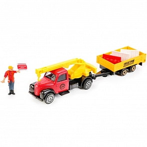 Металлическая Стройка с прицепом, 16 см, подвижные элементы (Технопарк, 66009-R) (ассортимент)