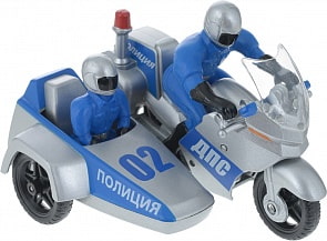 Мотоцикл металлический Полиция 10 см, с коляской и фигурками (Технопарк, SB-16-48WB)