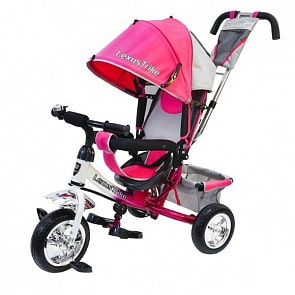 Велосипед 3-колесный, цвет – розово/белый, с полимерными колесами 10 и 8 дюймов, регулируемая спинка, задний тормоз (Lexus Trike, 950-108-PINK+WHITEsim)
