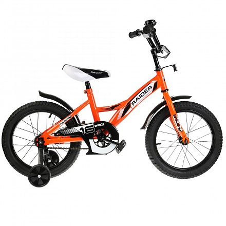 Велосипед детский двухколесный - Raider, оранжево-черный, колеса 16 дюйм, рама GW-тип, страховочные колеса, звонок 