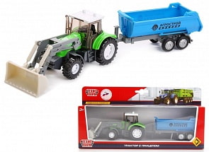 Трактор Агрострой, металлический, с прицепом и подвижными элементами (Технопарк, U1402E-8)