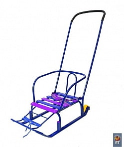 Санки с колесиками и высокой спинкой Считалочка - Девятка, синие (RT, 3653RT)