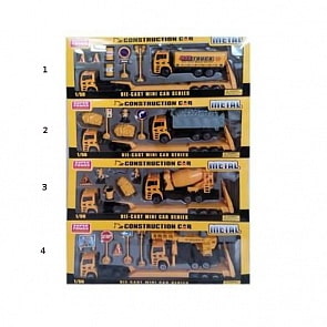 Автовоз металлический в наборе со строительной машинкой и аксессуарами, 4 вида (Junfa Toys, F11)