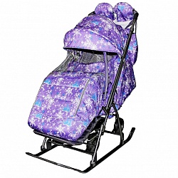 Санки-коляска Snow Galaxy Kids-3-1 - Елки на фиолетовом на больших колесах, сумка, варежки (RT, 7343rt) - миниатюра