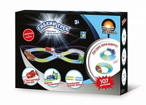 Гибкий трек  - Ночной экспресс, 107 деталей, ворота, перекресток, мини-мост, паровоз со светом, дорога светится в темноте (1Toy, Т13193)