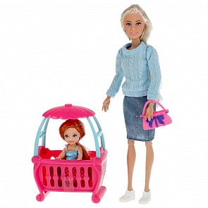 Набор кукол – София и Алекс, София с дочкой, с аксессуарами, руки и ноги сгибаются (Карапуз, 66444-S-BB)