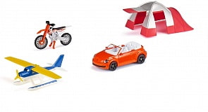 Набор: Машина, мотоцикл, водный самолет, палатка (Siku, 6325)