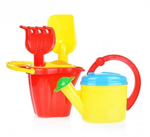 Песочный набор №118 - Ведро-цветок 0,6 л, сито, грабли 19 см, совок 19 см, лейка 0,3л (Stellar, 01818-no)