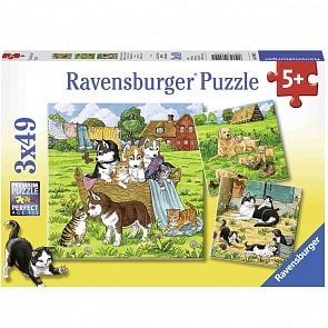 Пазл - Котята и щенки, 3 пазла по 49 деталей (Ravensburger, 08002)