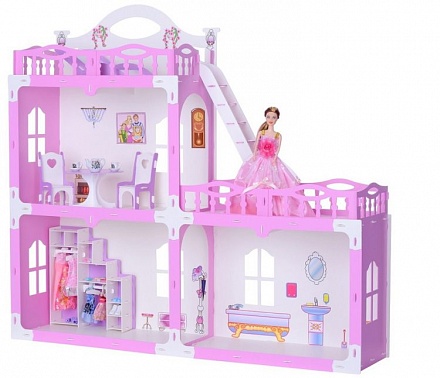 Домик для кукол - Анна, бело-розовый, с мебелью 