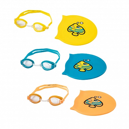 Набор для плавания с очками и шапочкой, от 3 лет, 3 цвета 