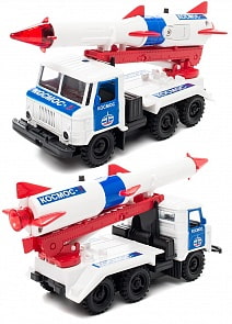 Машина металлическая инерционная ГАЗ 66 с ракетой – Космос, 1:43, со световыми и звуковыми эффектами (Технопарк, CT-1299-R-1)