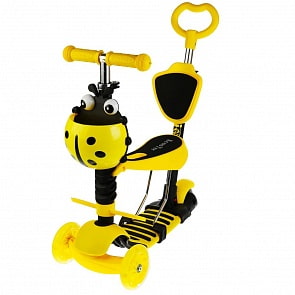Трехколесный самокат 3 в 1, управление наклоном, светящиеся колеса 12 и 10 см, желтый (Next, XK-M06-YELLOW-2)