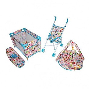 Набор 3 в 1 Фантазия: кроватка, коляска-трость и коврик для куклы, 38-43 см (Mary Poppins, 67320)