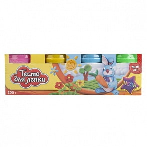 Тесто для лепки 4 неоновых цветов, в стаканчиках (Multiart, 450PD-N-PDsim)