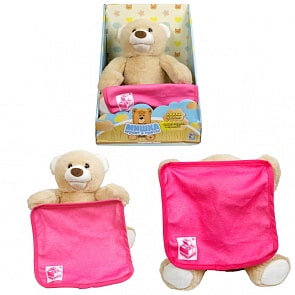 Интерактивная плюшевая игрушка – Мишка, играет в прятки, розовое одеяло, 7 фраз, подвижный ротик и лапки, 25 см (1toy, Т13783)