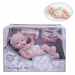 Пупс - Baby So Lovely, 25 см в розовом костюмчике с шапочкой и аксессуарами (Junfa Toys, 203-2)