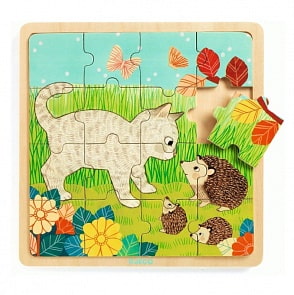 Деревянный пазл - Игра в траве, 16 элементов (Djeco, 01813k)