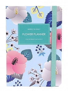 Планер с цветочками, с резинкой, формат А5, голубой (Михи Михи, MM03612)