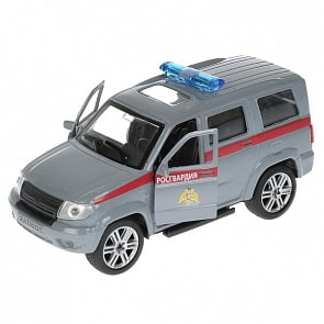 Машина УАЗ Patriot Росгвардия 12 см двери и багажник открываются металлическая инерционная (Технопарк, SB-17-81-UP-ROS-WB)