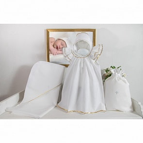 Крестильный набор для девочки – Пелагея, 4 предмета, 9-12 месяцев, белый/золото (Makkaroni Kids, 2000000001890)