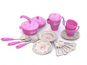 Набор кухонной и чайной посудки Barbie™, – Барби, 21 предмет (Нордпласт, Н-639)