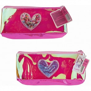 Косметичка голографическая Сердце, с блёстками-сердечками внутри, 21 х 10 см, бирка, пакет (Lukky, Т18081)