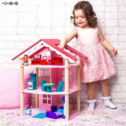 Трехэтажный домик для куклы с 14 предметами мебели - Роза Хутор 