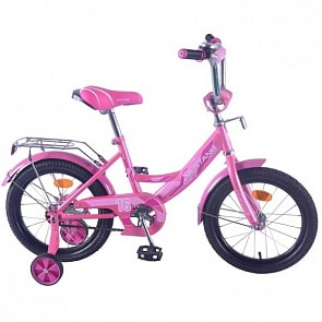 Велосипед детский двухколесный – Mustang, розовый, колеса 16 дюйм, рама А-тип, багажник, страховочные колеса, звонок (Mustang, ST16058-A)