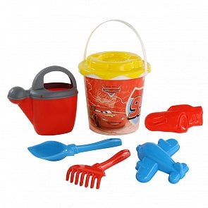 Набор Disney/Pixar - Тачки №20: ведро с наклейкой, ситечко Солнышко, лопатка №5, грабельки №5, 2 формочки, лейка №10 (Полесье, 65490) (ассортимент)