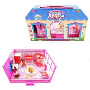 Модульная ванная комната - Счастливые друзья, в наборе с мебелью и фигурками животных, 11 предметов (ABtoys, PT-00910)