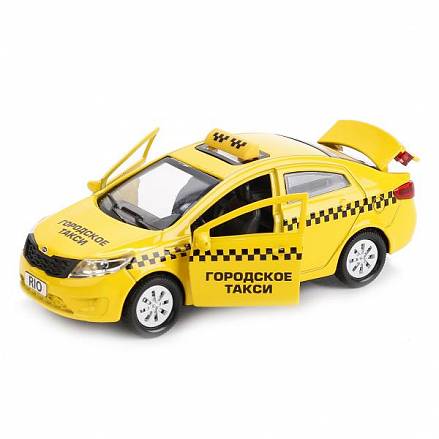 Машина металлическая Kia Rio Такси 12 см, открываются двери и багажник, инерционная 