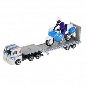 Перевозчик Камаз с мотоциклом на прицепе, металлический (Технопарк, SB-16-64WB) (ассортимент)