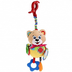 Подвеска большая с прорезывателями, зеркальцем, пищалкой и клипсой – Мишка (Умка, RHM-B (142)
