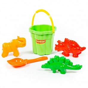 Набор №318: ведро-цветок среднее №3, лопатка №5, формочки мамонт + динозавр №1 + динозавр №2 (Полесье, 35615)