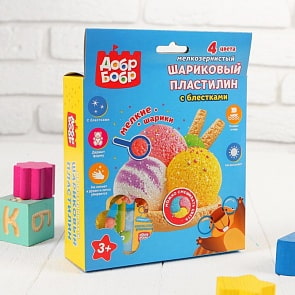 Шариковый пластилин мелкозернистый ТМ ДобрБобр, 4 цвета, 500 мл (1toy, НШМНЗ4)