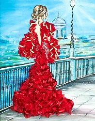 Мозаика из пайеток на холсте Девушка в красном (Волшебная мастерская, МХ-31) - миниатюра