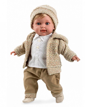 Интерактивная кукла из коллекции Elegance, 42 см, с мягким телом, в бежевой одежде, мальчик, с соской, смеется 
