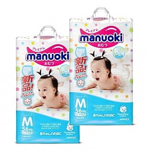 Подгузники-трусики размер М, 6-11 кг, 2 пачки по 56 шт (Manuoki, JPM001-2)