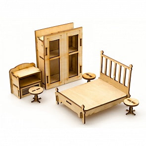 Сборная деревянная модель для кукольного домика - Спальня, 6 позиций (Теремок, КМ-5sim)